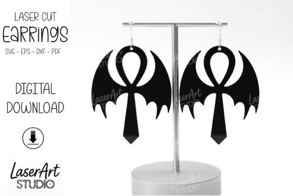 Download Gothic Ankh Bat Earrings SVG - Ankh Collection